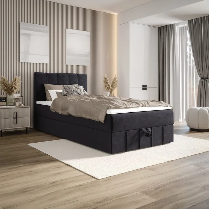Sonderaktion Boxspringbett Casey 100x200 graphit im modernen skandinavischen Stil mit gepolstertem Kopfteil Bett mit Staukasten