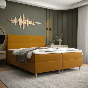 Super-Preis Boxspringbett Bing 160x200 Senfgelb im modernen skandinavischen Stil mit markantem Kopfteil
