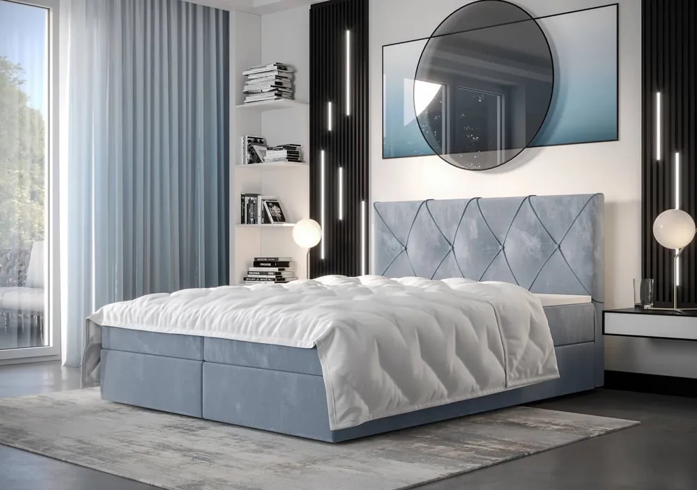 Boxspringbett Arvada 180x200 hellblau Bett im modernen skandinavischen Stil mit gepolstertem Kopfteil Markenprodukt