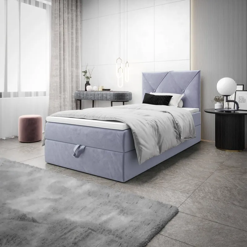 Nur Für Kurze Zeit Boxspringbett Arvada 120x200 hellblau im modernen skandinavischen Stil mit gepolstertem Kopfteil Bett mit Staukasten