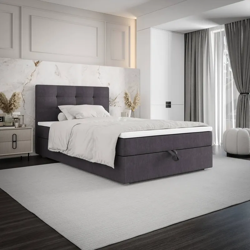Nur Für Kurze Zeit Boxspringbett Flint 100x200 graphit im modernen skandinavischen Stil mit gepolstertem Kopfteil Bett mit Staukasten
