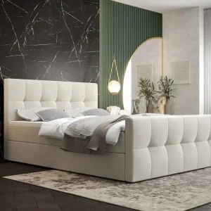 Aktuell Boxspringbett Manhattan 180x200 beige Bett im modernen skandinavischen Stil mit gepolstertem Kopf- und Fußteil