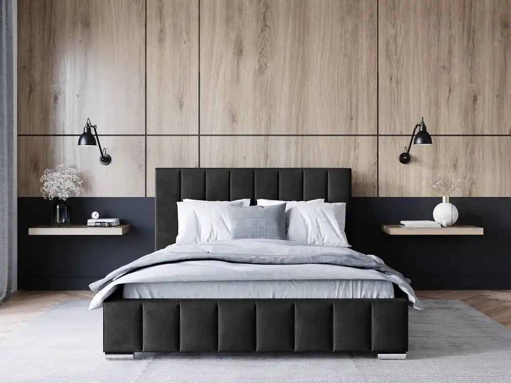 Günstig Polsterbett Insam 160x200 schwarz stilvolles Bett mit Bettzeugablage komfortables Kopfteil besticht durch sein elegantes Design