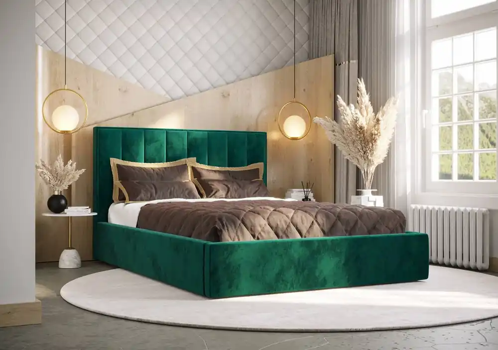 Polsterbett Rinus 160x200 mit Aufbewahrung Flaschengrün Modernes skandinavisches Stilbett mit bequemem Kopfteil Jetzt Kaufen