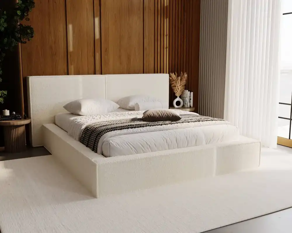 Nur Heute Polsterbett Palise 140x200 creme stilvolles Bett mit Bettzeugablage komfortables Kopfteil besticht durch sein elegantes Design