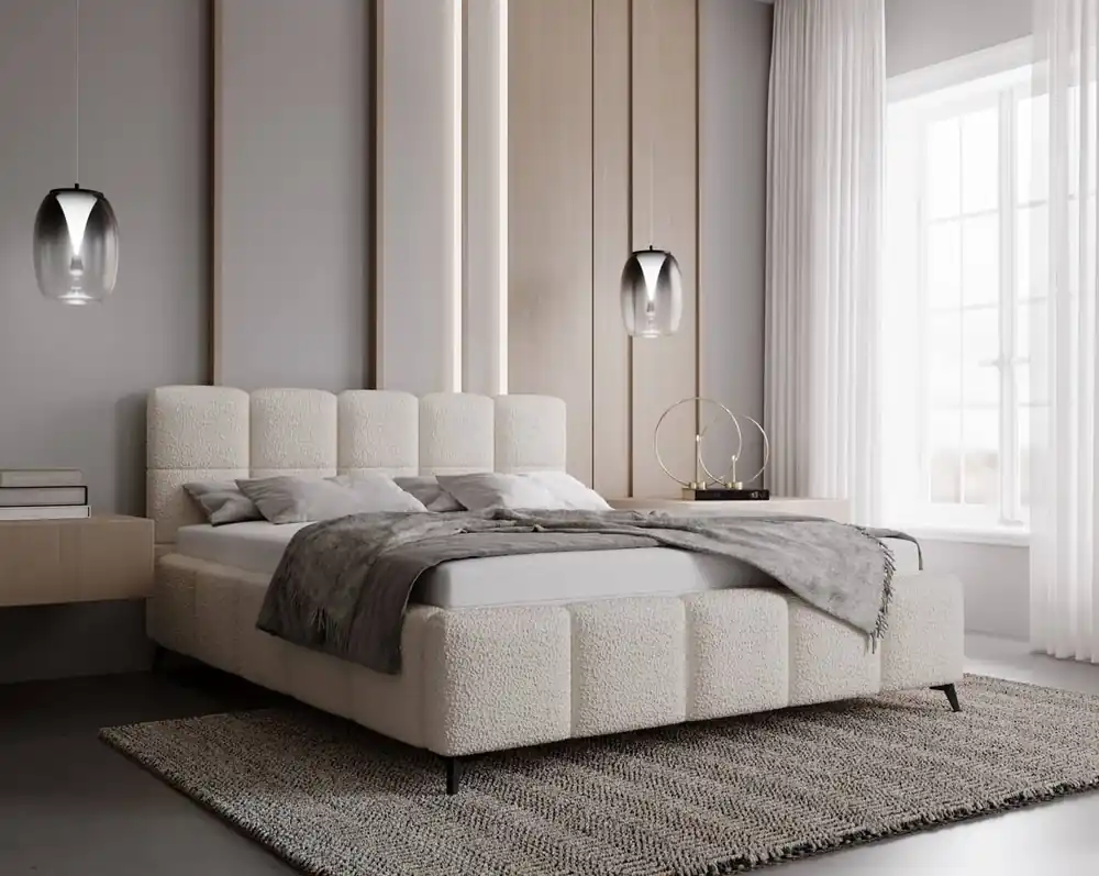 Polsterbett Olne 140x200 creme stilvolles Bett mit Bettzeugablage komfortables Kopfteil besticht durch sein elegantes Design Sale