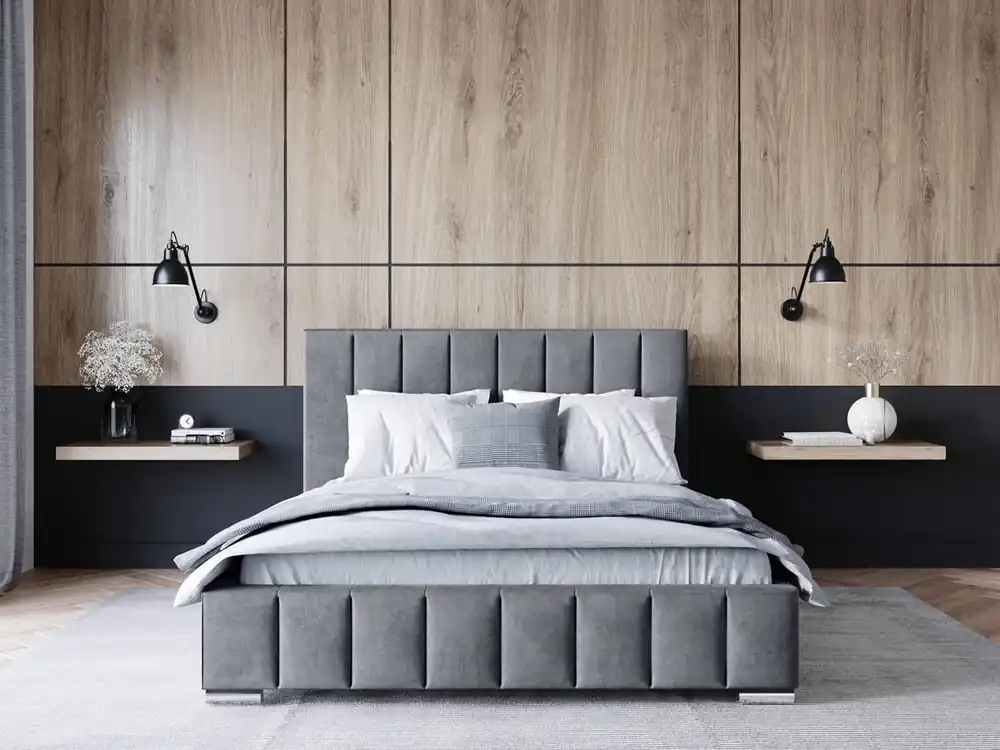 Günstig Polsterbett Insam 180x200 grau stilvolles Bett mit Bettzeugablage komfortables Kopfteil besticht durch sein elegantes Design