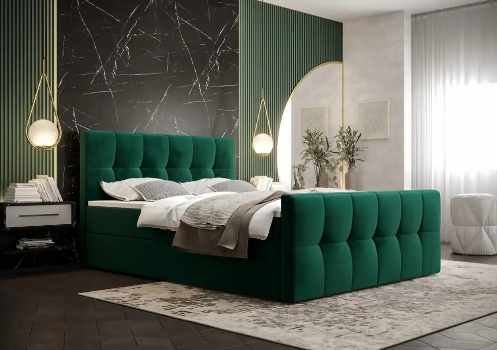Meistverkauft Boxspringbett Manhattan 180x200 Flaschengrün Bett im modernen skandinavischen Stil mit gepolstertem Kopf- und Fußteil