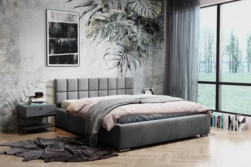 Polsterbett Nessa 140x200 grau Esche stilvolles Bett mit Bettzeugablage bequemes Kopfteil besticht durch sein elegantes Design Heißes Angebot