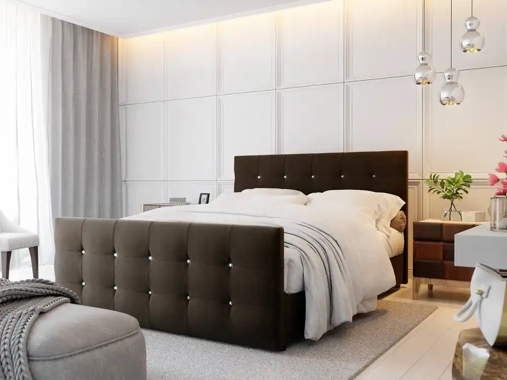 Mega-Angebot Boxspringbett Kansas 180x200 braun Bett im skandinavisch-modernen Stil mit Steppung und Kristallen