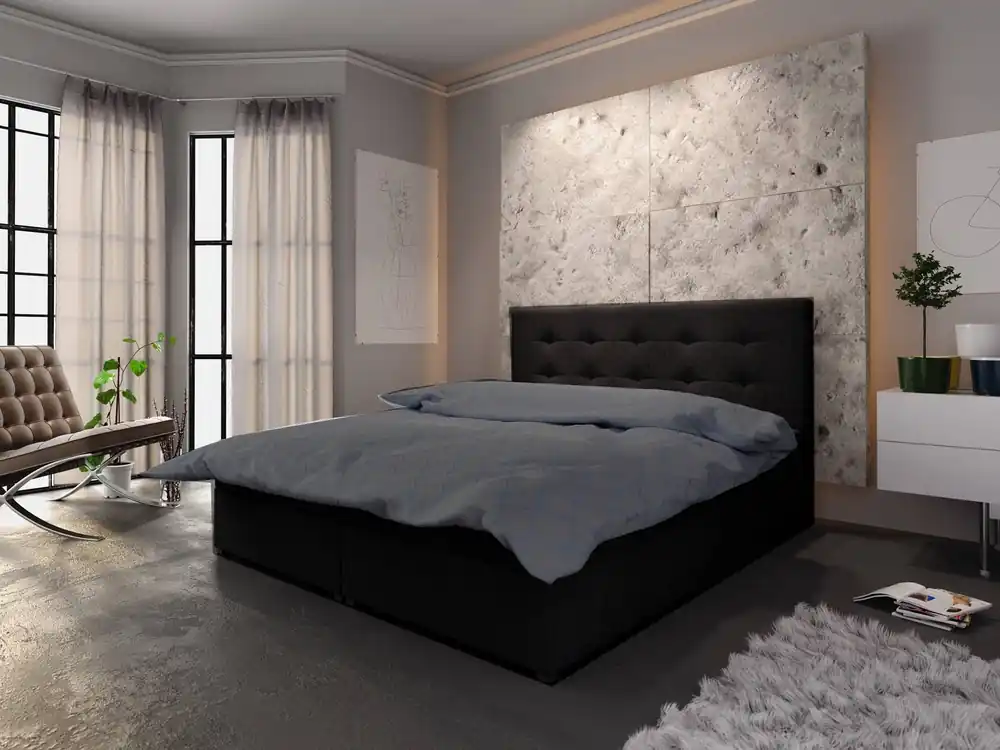 Neu Boxspringbett Fresno 160x200 schwarzes Bett im modernen skandinavischen Stil mit Kopfteil