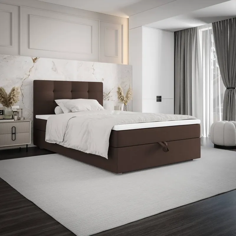 Jetzt Bestellen Boxspringbett Flint 120x200 braun im modernen skandinavischen Stil mit gepolstertem Kopfteil Bett mit Staukasten