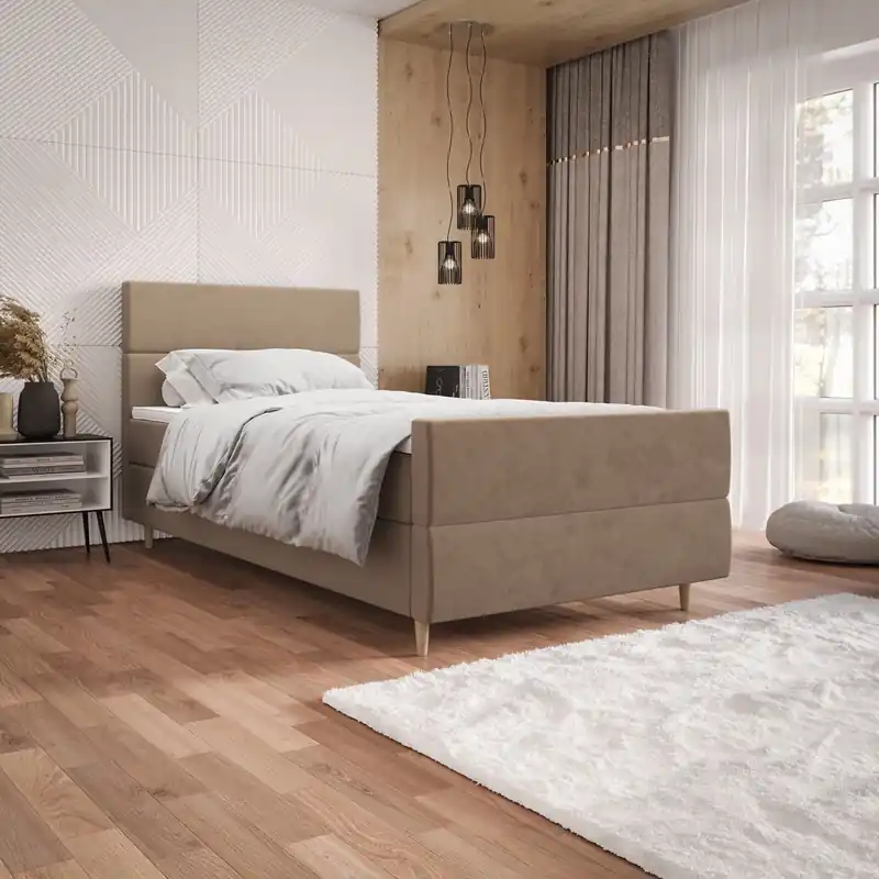 Top-Seller Boxspringbett Benet 120x200 hellbraun im modernen skandinavischen Stil mit gepolstertem Kopf- und Fußteil Bett mit Staukasten