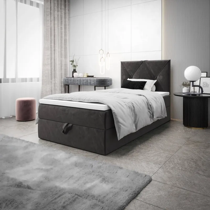 Boxspringbett Arvada 120x200 grau im modernen skandinavischen Stil mit gepolstertem Kopfteil Bett mit Staukasten Solange Der Vorrat Reicht