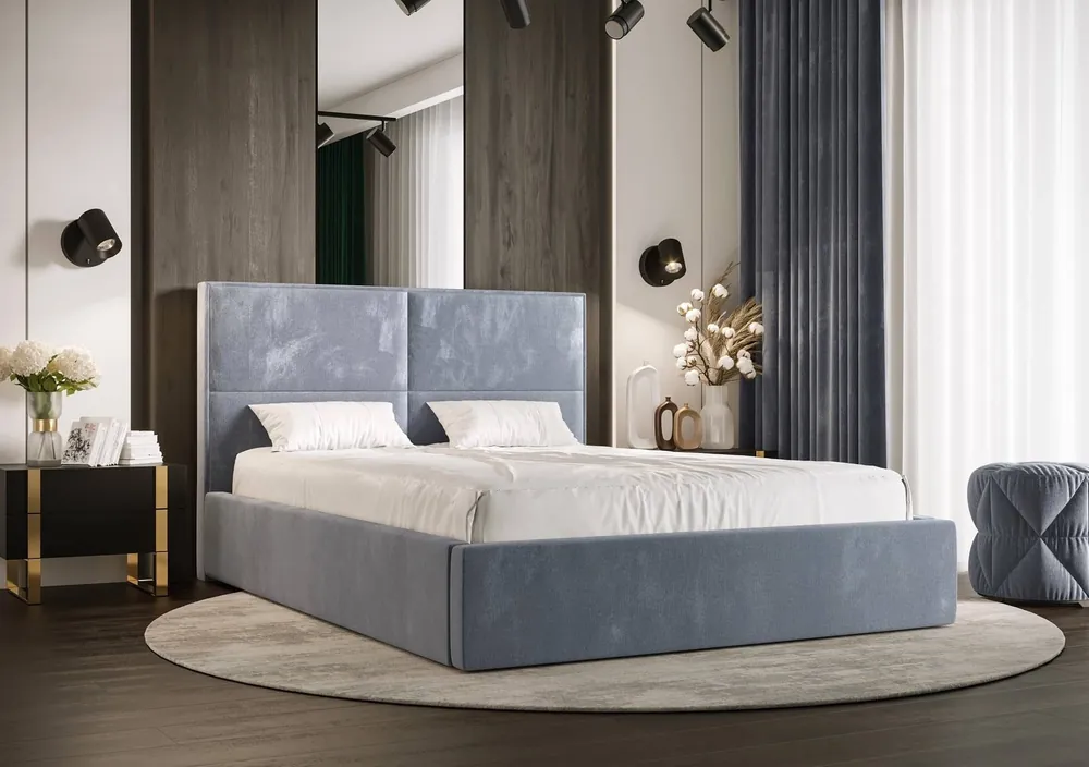 Polsterbett Afrodyta 140x200 mit Stauraum hellblau moderner skandinavischer Stil mit bequemem Kopfteil Nur Für Kurze Zeit