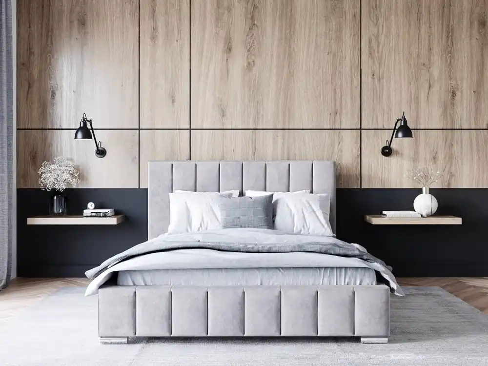 Polsterbett Insam 140x200 grau Esche stilvolles Bett mit Bettzeugablage bequemes Kopfteil besticht durch sein elegantes Design Neu Im Sortiment