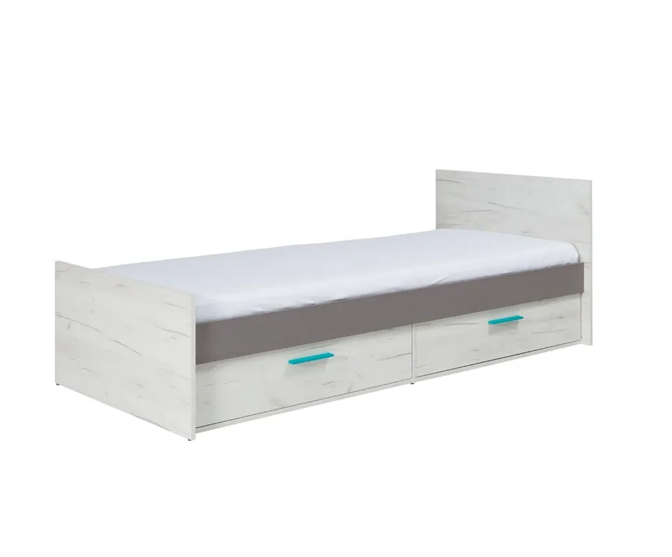 Letzte Chance Bett mit Schubladen Rest 80x200 cm Eiche Handwerk weiß / Esche modernes Design Bett Kante mit speziellen ABS-Furnier fertig