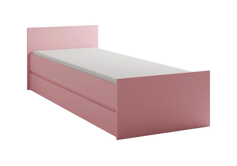 Preiswert Bett Simple 90x200 cm puderrosa bequemes und praktisches Bett für Mädchenzimmer mit hohem Kopfteil