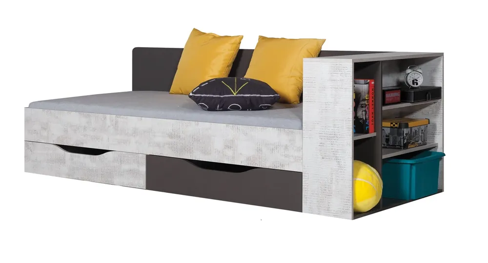 Sonderaktion Bett mit Schubladen und Auszug Tablo 90x200 cm graphit / enigma ideal für Kinder- und Jugendzimmer Bettumrandung mit Spezialfurnier verarbeitet