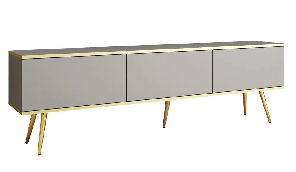 TV-Schrank Luxury 175 cm Korpus in grauem, elegantem Design mit goldener Zierleiste Schrank auf goldenen Metallbeinen Begrenztes Angebot
