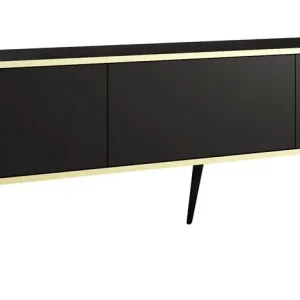 Rabatt TV-Schrank Luxury 175 cm schwarz elegantes Design Schrank mit goldener Zierleiste Schrank auf schwarzen Metallbeinen
