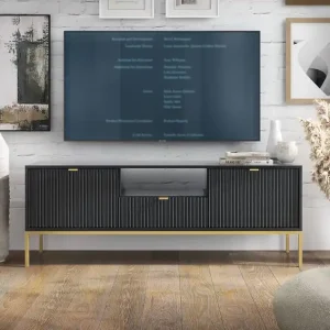 TV Schrank Lovro 154 cm schwarz modernes Design wird die Liebhaber von markanten Interieurs begeistern goldenen Metall-Accessoires Sofort Bestellen