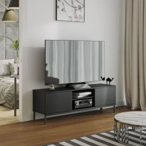 Sichere Zahlung RTV-Schrank Tutti 150 cm schwarz elegantes Schrankdesign Metall massiver Sockel Türen öffnen mit Push-to-Open-System