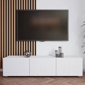 RTV Schrank Colder 150 cm weiß mit Möglichkeit der Aufhängung stilvolle geriffelte Front elegante Form der Möbel im modernen Stil Bestpreis