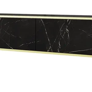 Direktkauf TV-Schrank Luxury 135 cm schwarzer Marmor eleganter Designkorpus mit goldener Zierleiste Schrank auf schwarzen Metallbeinen