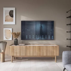 Preisreduziert TV-Schrank Boho 144 cm Eiche Riviera / Marmorbianco Außergewöhnliches Design dekorative Marmorböden universelle Farbkombination