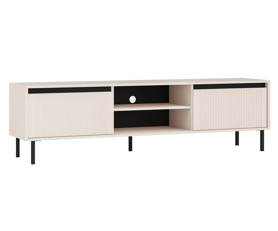 RTV-Schrank Osaka 179 cm beige/schwarz schlichte Form in trendigen Farben ideal für Innenräume im japanischen Stil geschmackvolle geriffelte Front Meistverkauft