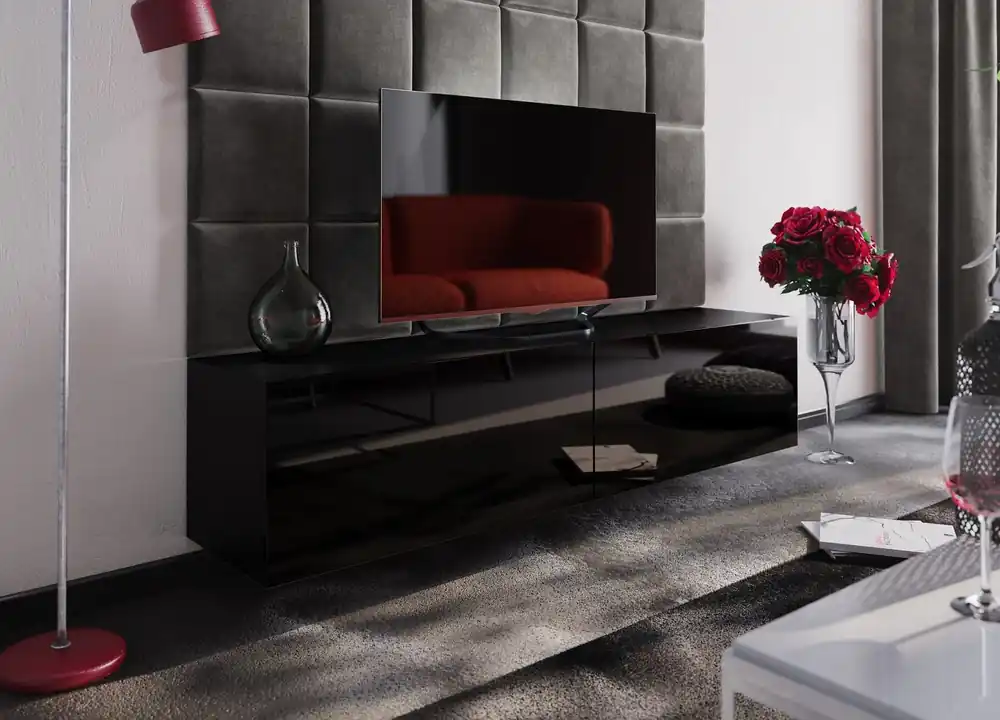 Mega-Angebot RTV Schrank Neve 188 cm schwarz glänzend idealer Wohnzimmerschrank für Liebhaber moderner Einrichtungen mit elegantem Charakter
