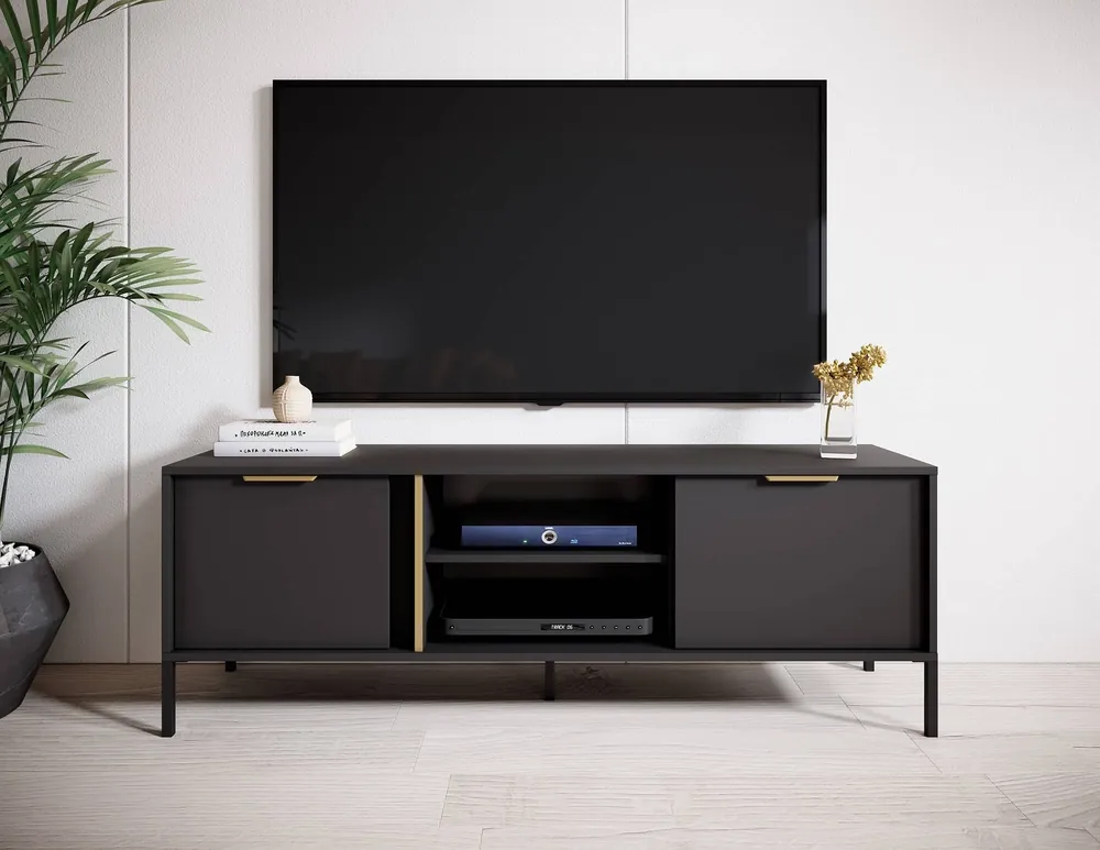 Begrenztes Angebot RTV Schrank Golden 153 cm anthrazit modernes Design ideal für Innenräume im industriellen Stil goldene Kante Griff gibt Eleganz