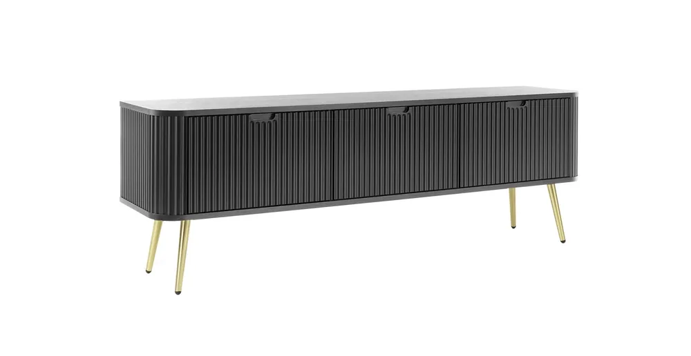 Sichere Zahlung RTV Schrank Zoya 168 cm schwarz modernes Design solide auf goldenen Beinen geriffelte Front charakteristische ovale Form gesetzt