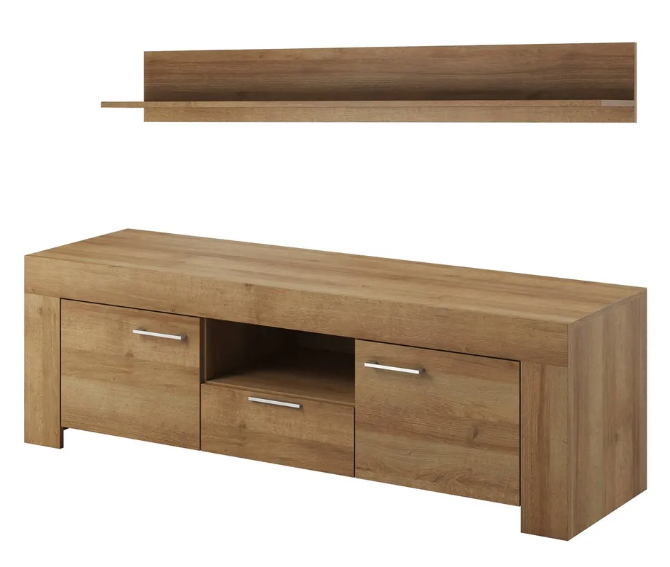 RTV Schrank Neba 155 cm Eiche riviera mit Regal Originalfarben groß für Wohnzimmer oder Sitzungssaal Must-Have