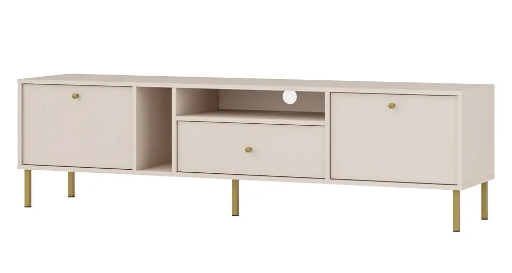 Jetzt Bestellen RTV Kioto II 180 cm beige eleganter TV-Schrank mit geraden Metallbeinen und goldenen Griffen