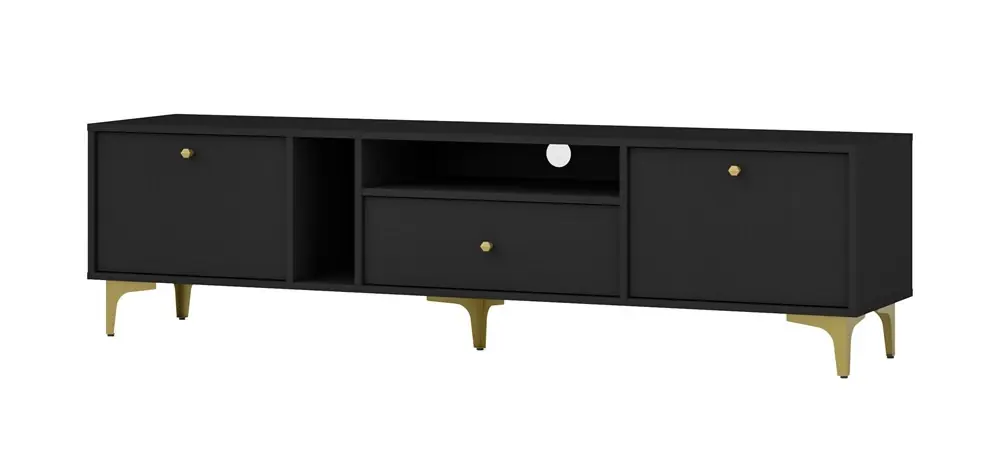 Online Kaufen RTV Kioto I 180 cm schwarz graphit eleganter Schrank in zeitlosen Farben dezente Goldgriffe
