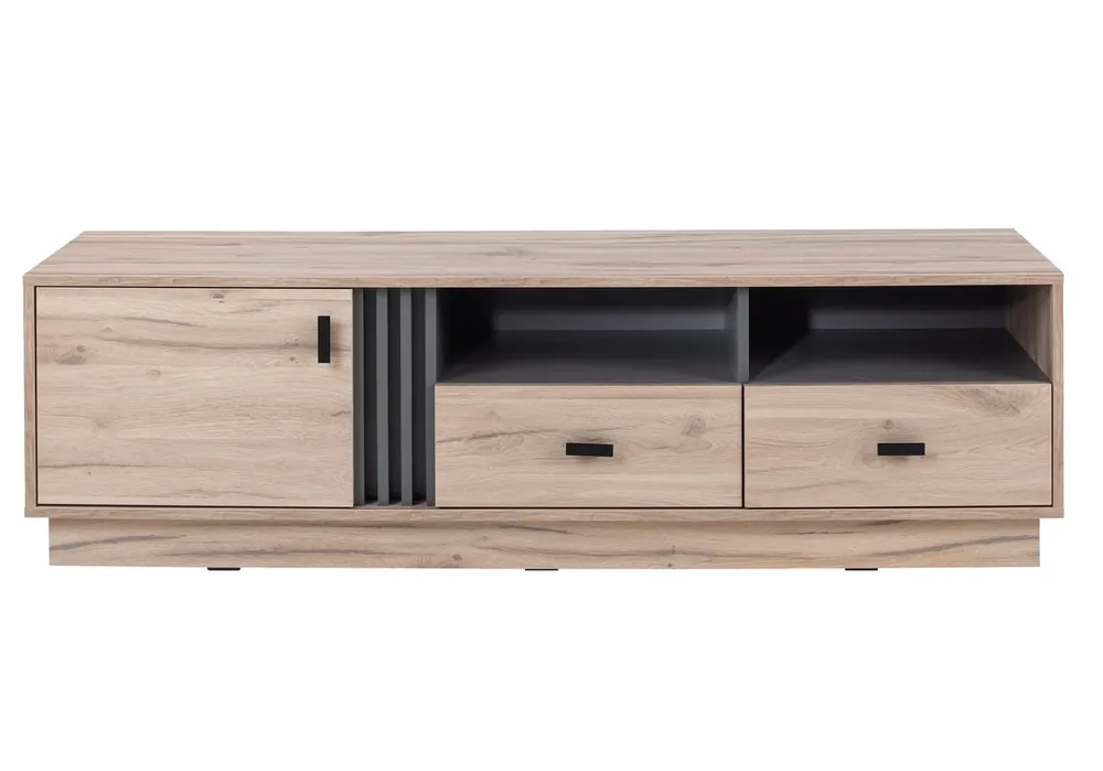 TV Schrank Estan 155 cm Eiche estan hell / anthrazit modernes Möbeldesign hochwertige Verarbeitung Kanten des Bücherregals mit einem speziellen Furnier versehen Nur Für Kurze Zeit