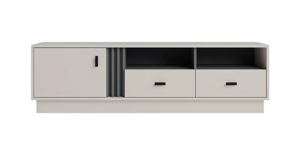 Finale Aktion TV Schrank Estan 155 cm beige / anthrazit modernes Möbeldesign hochwertige Verarbeitung Bücherregaleinfassung mit Spezialfurnier verarbeitet