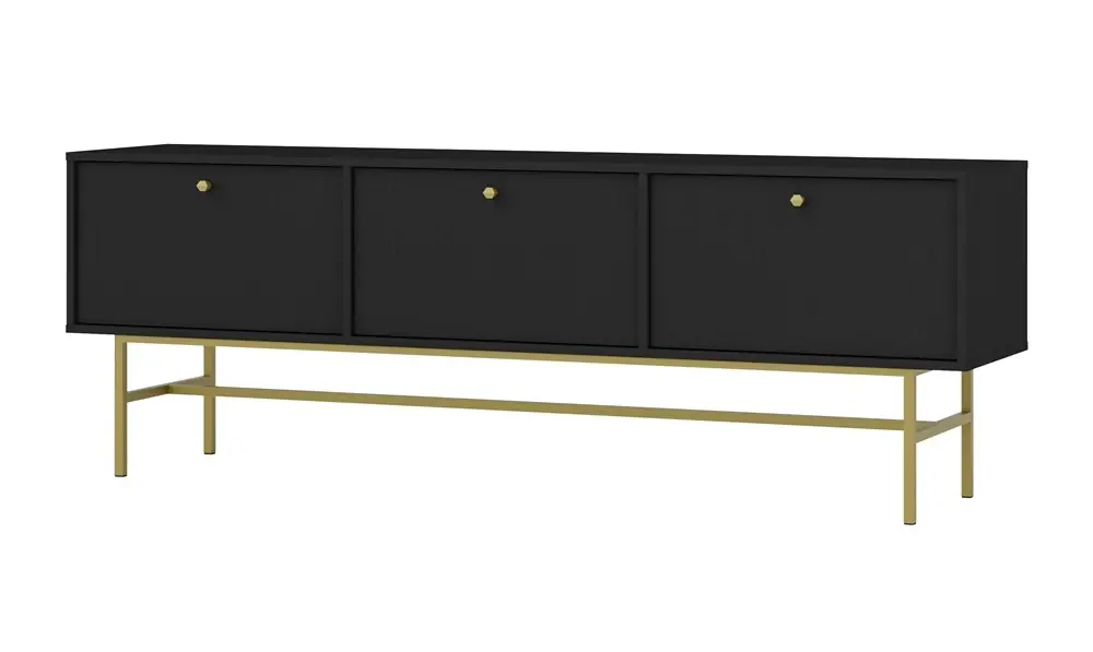 Top-Preis RTV-Schrank Kioto III 180 cm schwarz graphit stilvolles Design Metallrahmenschrank mit nach unten öffnenden Türen