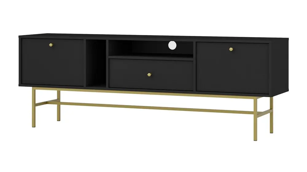 RTV-Schrank Kioto III 180 cm schwarz graphit eleganter TV-Schrank dezente Griffe goldfarbener Metallrahmen Mega-Angebot