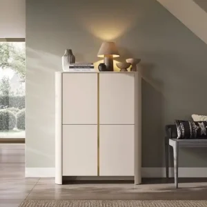 Kommode Bari 103 cm beige elegantes Design abgerundete Kanten der soliden Satz auf einem hohen Sockel dekorative Gold trim Beliebt