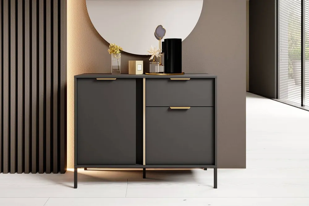 Markenware Kommode Golden 103 cm anthrazit modernes Design Goldrandgriff verleiht Eleganz ideale Kommode für modernes Interieur