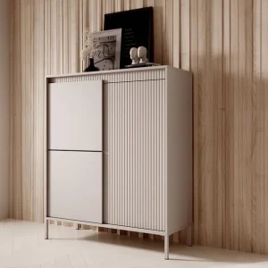Kommode Sesti 104 cm beige Designerkommode mit originellem Design auf stabilem Metallsockel Saisonangebot