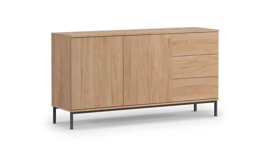 Must-Have Kommode Tutti 150 cm Eiche Hickory minimalistisches Design einfache Form auf einer Metallbasis Push-to-Open-System unterstützt