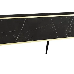 Abverkauf TV-Schrank Luxury 175 cm schwarzer Marmor eleganter Designkorpus mit goldener Zierleiste Schrank auf schwarzen Metallbeinen