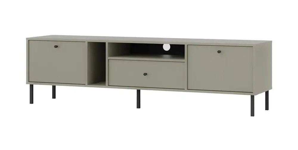 RTV-Schrank Kioto II 180 cm Eukalyptus eleganter TV-Schrank mit geraden Metallbeinen schwarze Griffe Must-Have