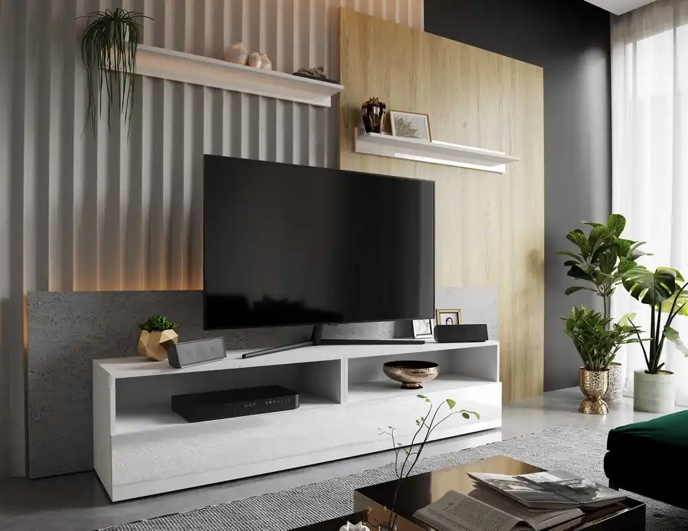 RTV Schrank Plisii 172 cm weiß / weiß glänzend mit Aufhängung und Einlegeböden stilvolles Design, das zu jeder Einrichtung passt Bestseller