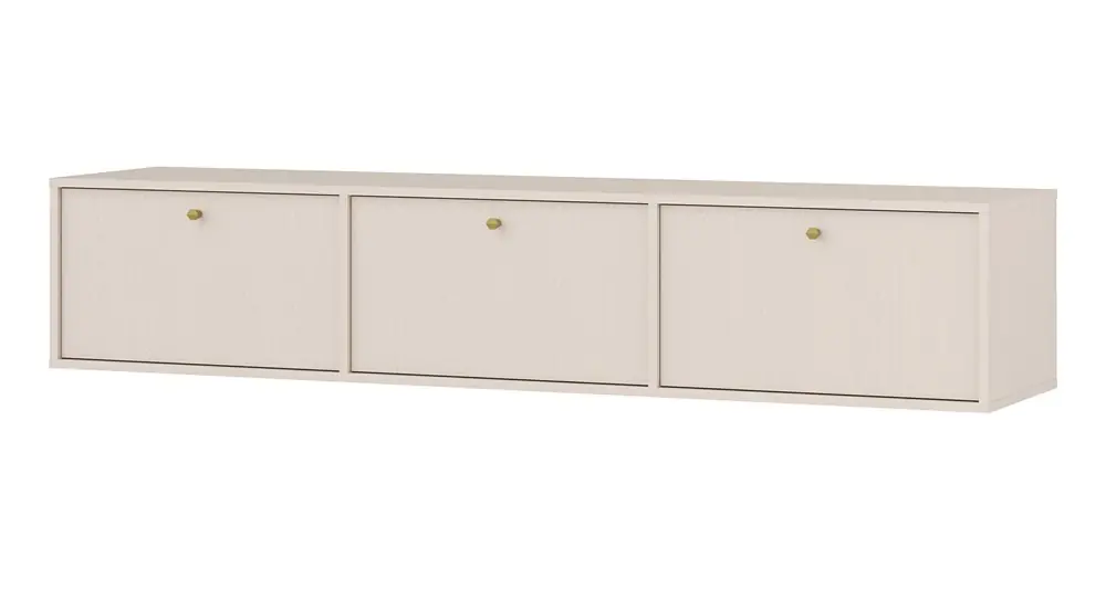 Zertifiziert Kioto IV RTV-Wandschrank 180 cm beige stilvolles Design mit dezenten Farben Schrank mit nach unten öffnenden Türen
