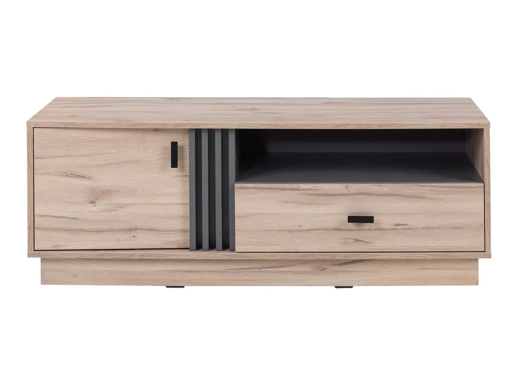 TV Schrank Estan 125 cm Eiche estan hell / anthrazit modernes Möbeldesign hochwertige Verarbeitung Kanten des Bücherregals mit einem speziellen Furnier versehen Bestseller